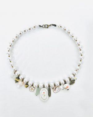 White Pearl Peace Charm Necklace