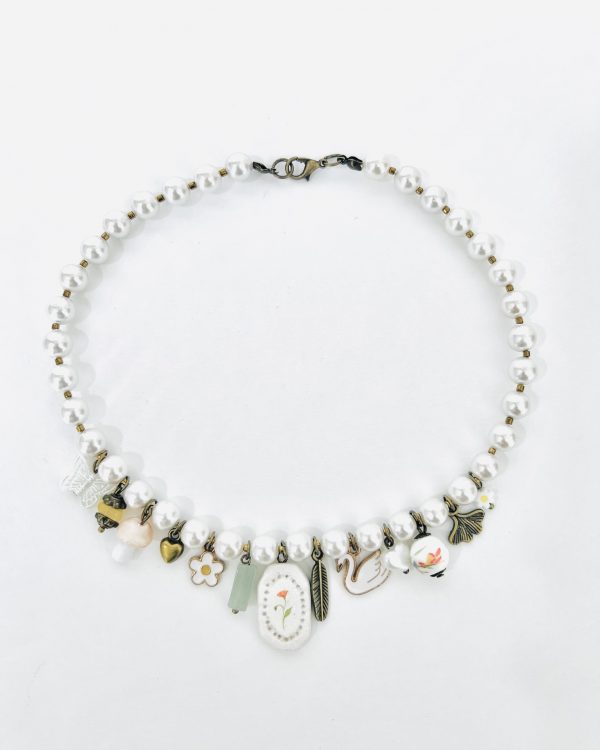 White Pearl Peace Charm Necklace