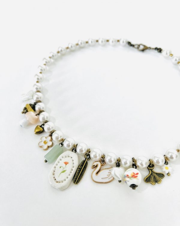 White Pearl Peace Charm Necklace - Image 2