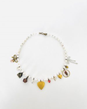 White Irregular Pearl Heart Charms Necklace