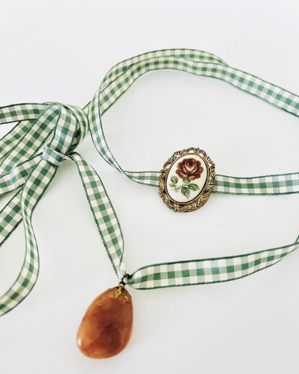 Olive Green Floral Cameo Choker - Image 2