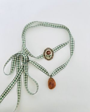 Olive Green Floral Cameo Choker