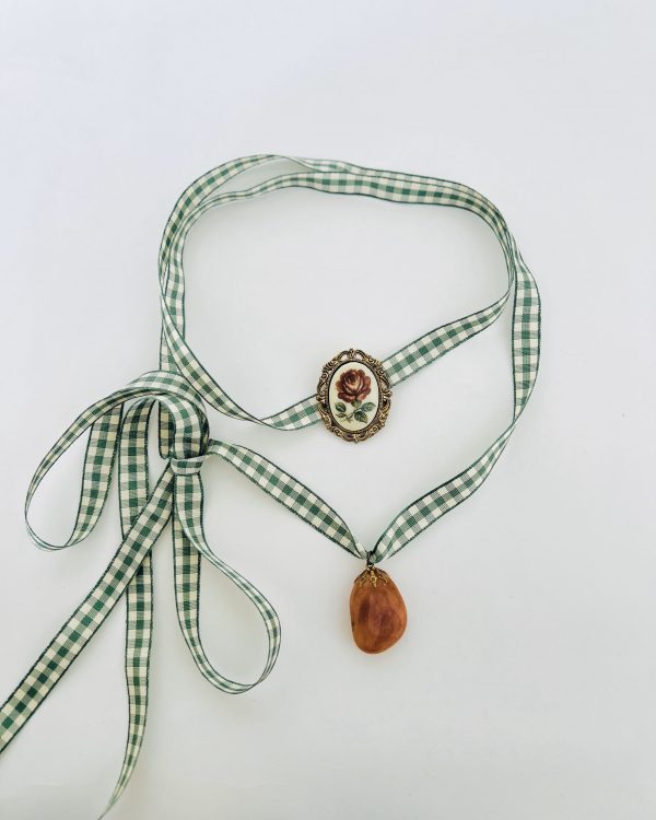 Olive Green Floral Cameo Choker