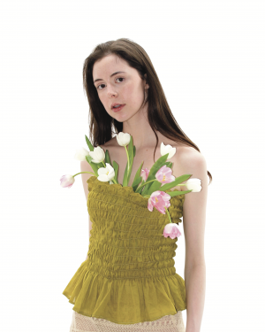 Olive Green Shirred Peplum Top