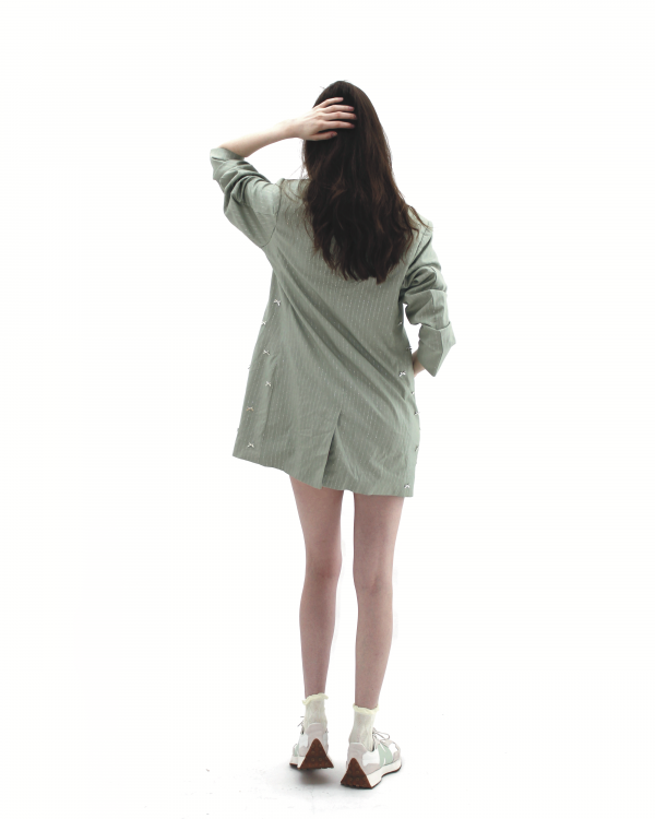 Mint Silver Pinstripe Bow Blazer - Image 2