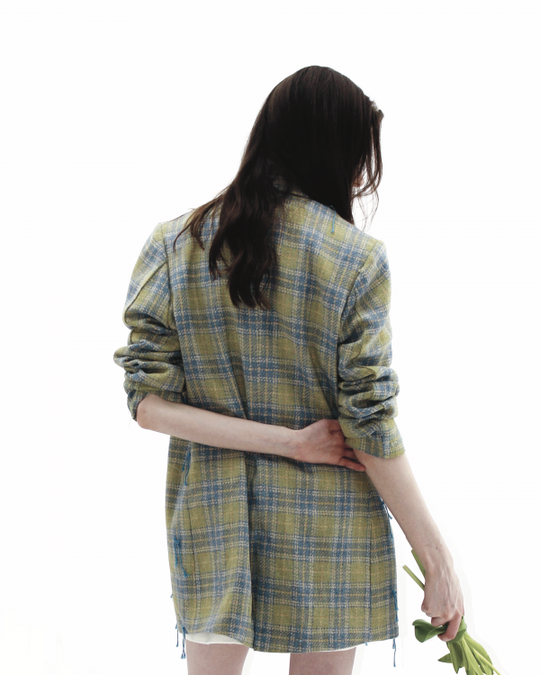 Blue Bow Plaid Blazer - Image 3