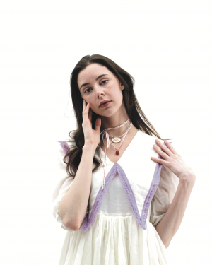 White and Purple Collared Dress