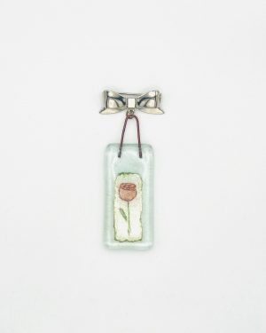 Silver Bow Glass charm Brooch