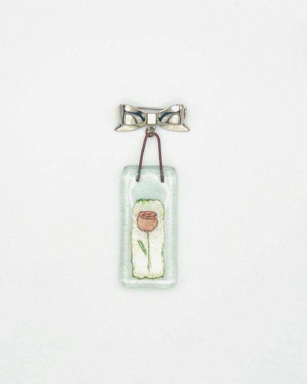 Silver Bow Glass charm Brooch