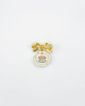 Gold Bow Birthday Cake Charm Brooch