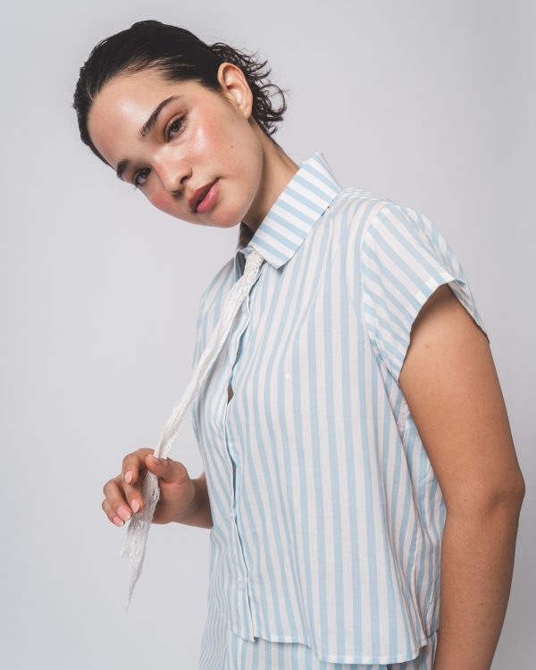 Blue and white Stripe Shirt and Shorts Co-ords - Image 3