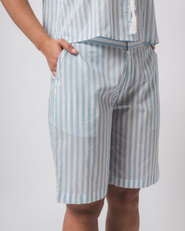 Blue and white Stripe Shirt and Shorts Co-ords - Image 4