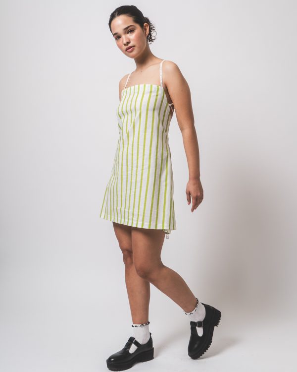 Green and White Stripe Short Dress - Image 2