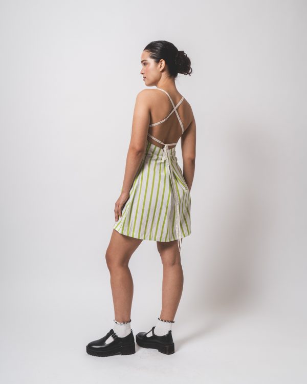 Green and White Stripe Short Dress - Image 3