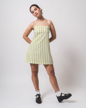Green and White Stripe Short Dress