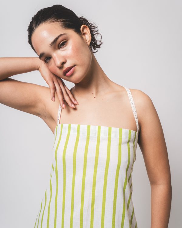Green and White Stripe Short Dress - Image 5