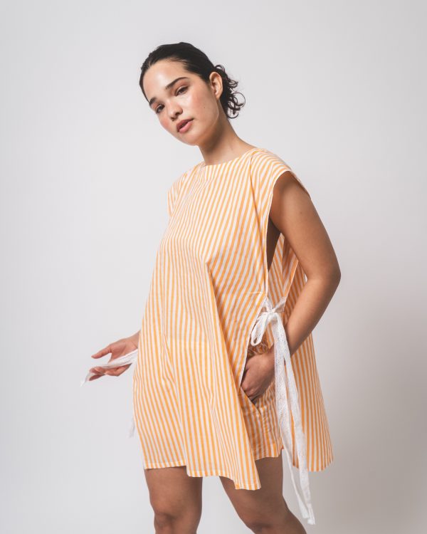Orange and White Stripe Vest and Shorts Dress - Image 3