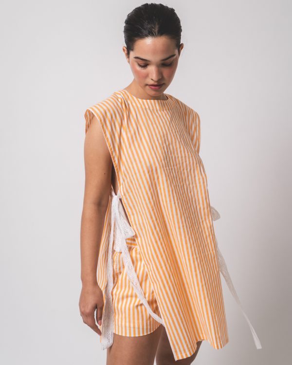 Orange and White Stripe Vest and Shorts Dress - Image 4