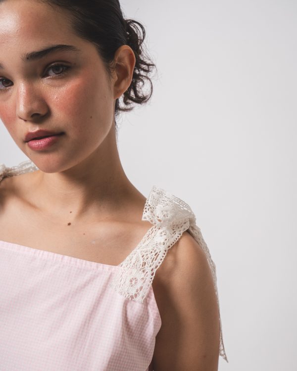 Pink and White Checks Gathered Short Dress - Image 4