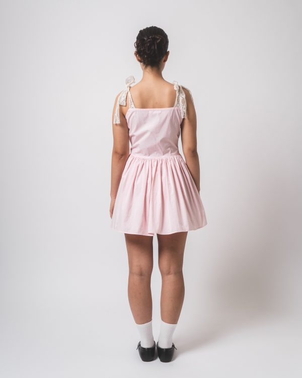 Pink and White Checks Gathered Short Dress - Image 2