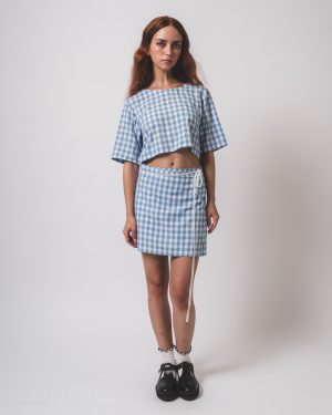 Blue and White Checks Top and Skirt Co-ords