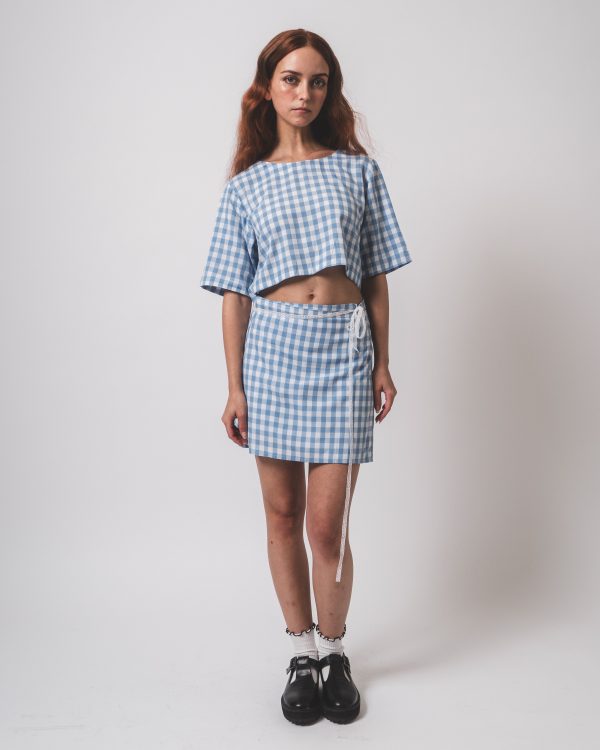 Blue and White Checks Top and Skirt Co-ords