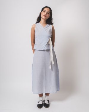 Purple and White Stripe Vest and Skirt Co-ords