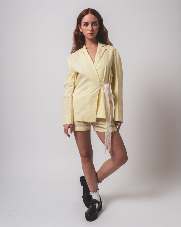 Yellow and White Stripe Blazer and Shorts Co-ords