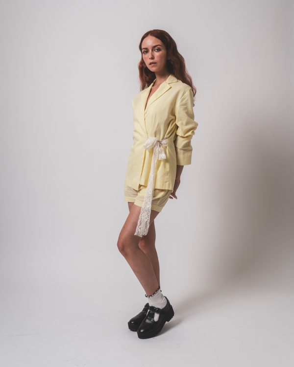 Yellow and White Stripe Blazer and Shorts Co-ords - Image 2
