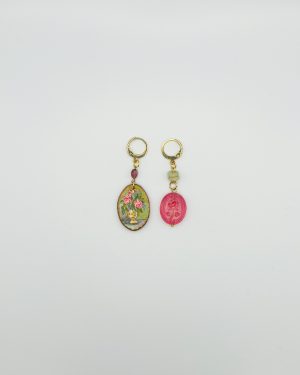 Green Hand painted Charm Earrings