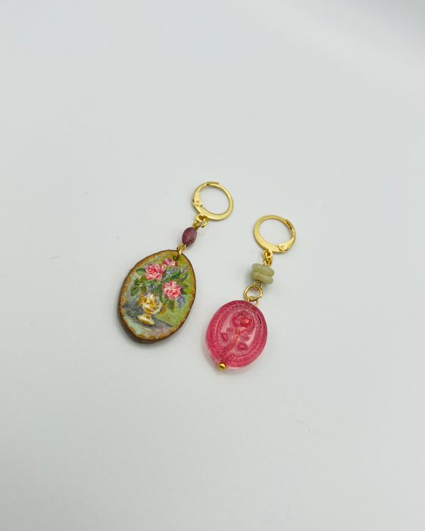 Green Hand painted Charm Earrings - Image 3