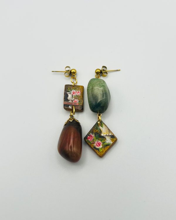 Brown Hand Painted Charm Earrings - Image 2