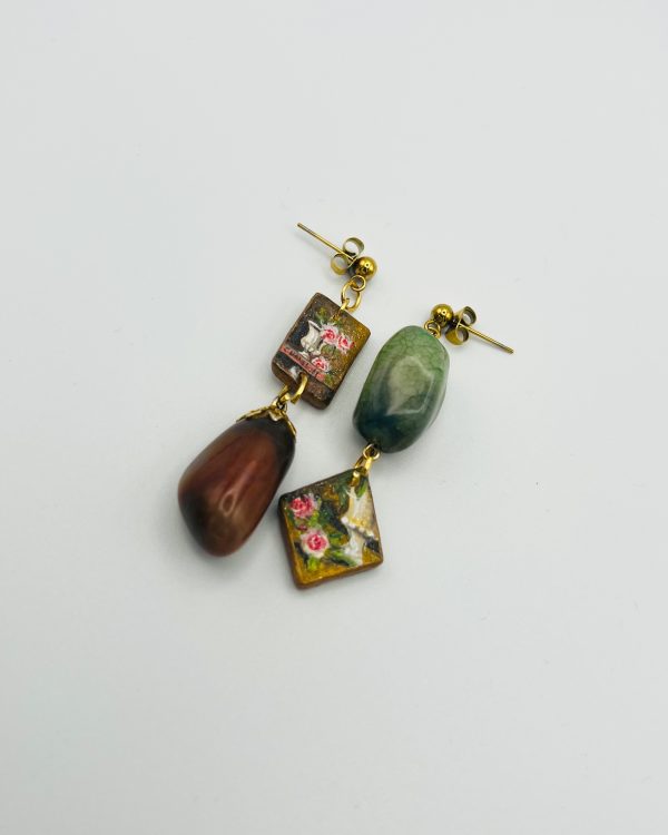 Brown Hand Painted Charm Earrings - Image 3