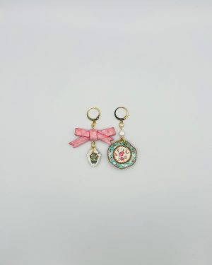Blue and Pink Hand Painted Charm Earrings