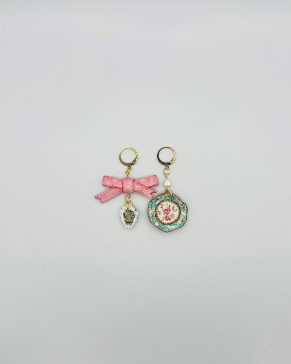 Blue and Pink Hand Painted Charm Earrings