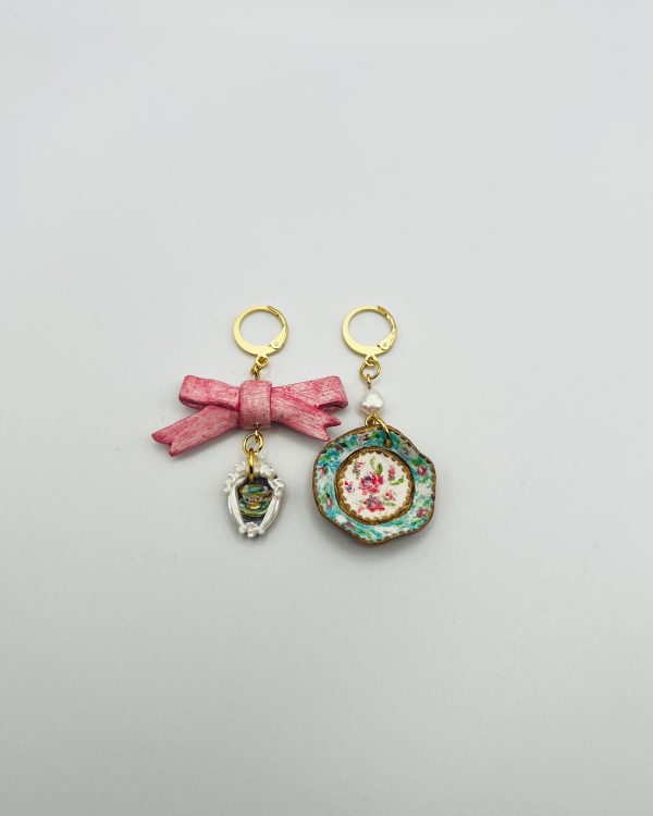 Blue and Pink Hand Painted Charm Earrings - Image 2