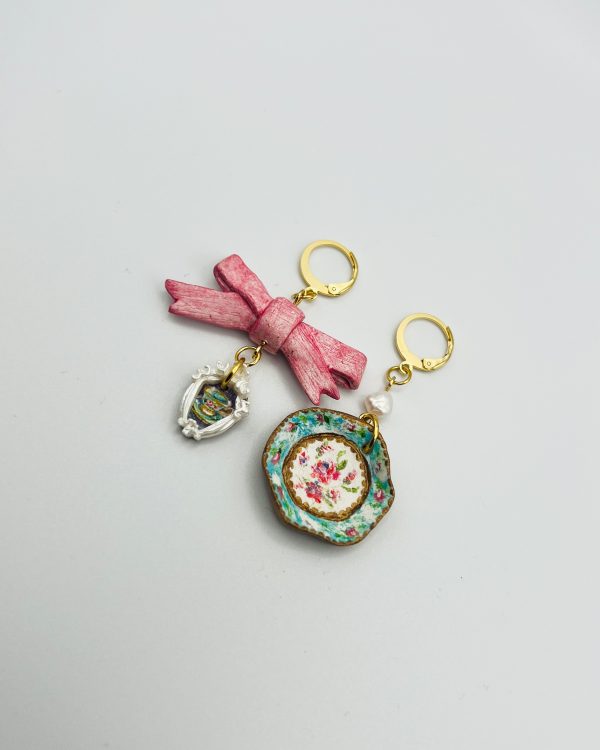 Blue and Pink Hand Painted Charm Earrings - Image 3