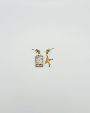Blue Hand Painted Charm Earrings