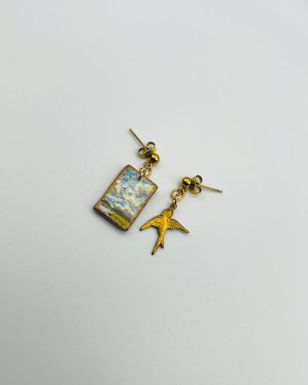 Blue Hand Painted Charm Earrings - Image 3