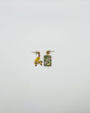 Green Hand Painted Charm Earrings