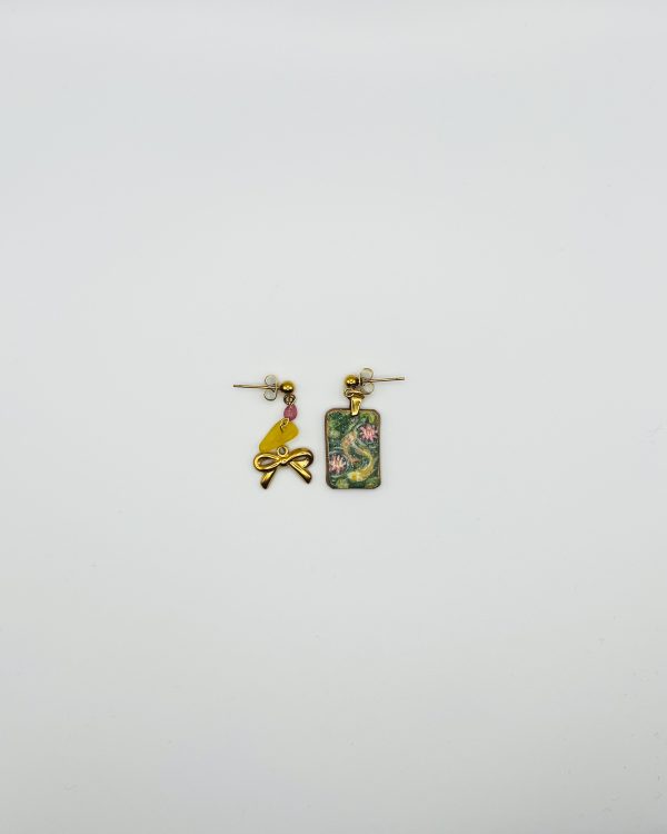 Green Hand Painted Charm Earrings