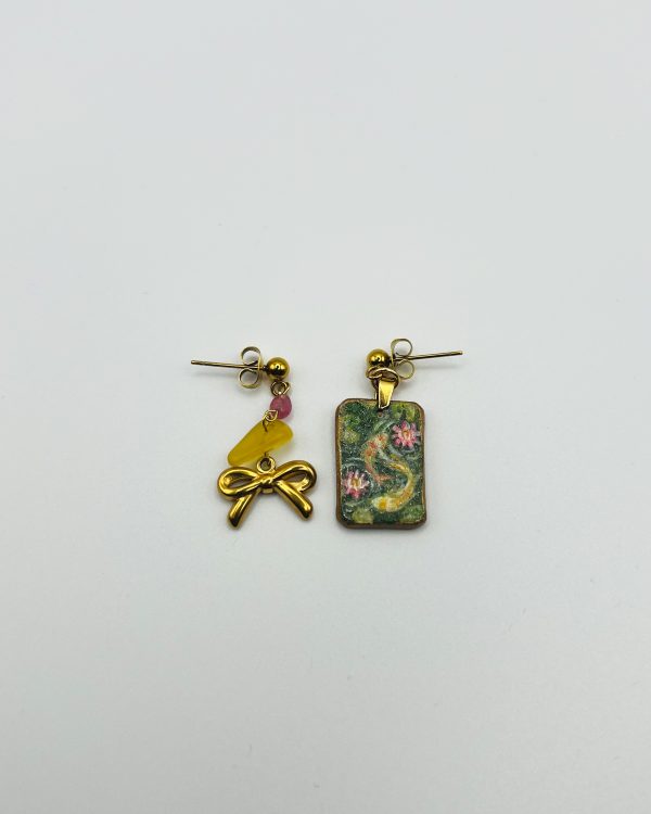Green Hand Painted Charm Earrings - Image 2