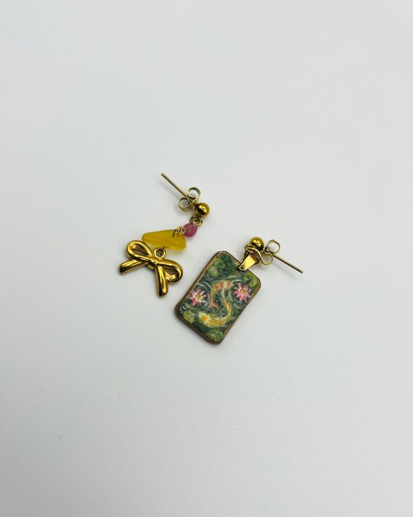 Green Hand Painted Charm Earrings - Image 3