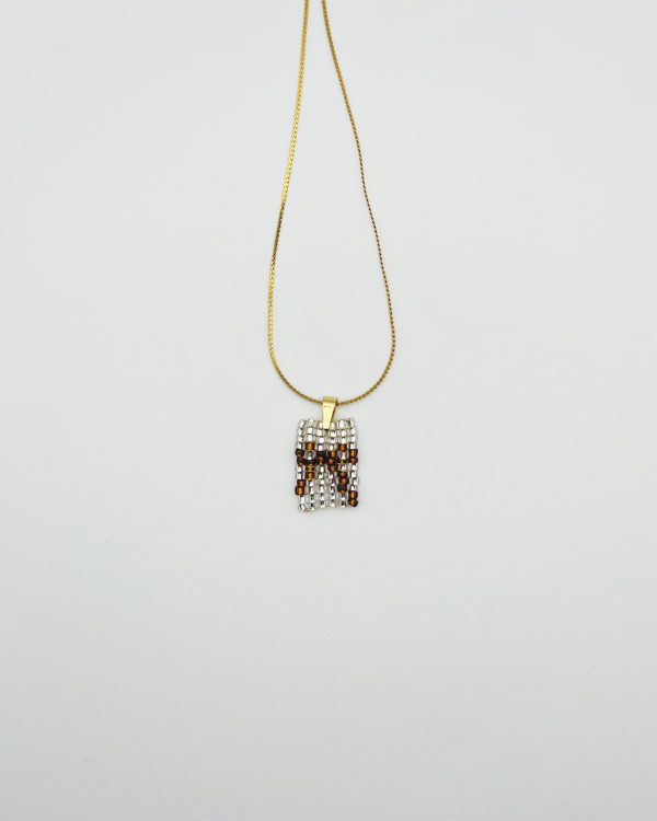 Brown Beaded Charm Pendant Necklace